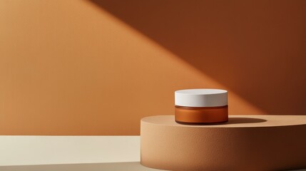Poster - Jar of cream on minimalist platform in indoor studio