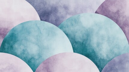 Aufkleber - Abstract painting of overlapping circles in teal, purple, and light pink