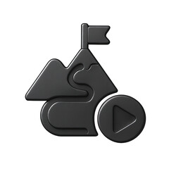 Poster - Dark Grey Metallic Mountain Path Icon with Flag and Play Button