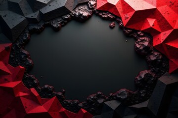 Fototapete - Abstract black and red background with triangle layer design with texture