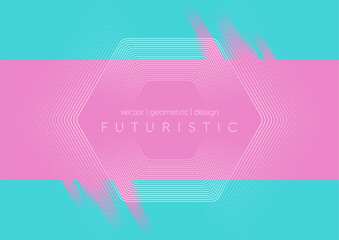 Poster - Linear hexagonal shape on the pink blue contrast minimal background. Geometric abstract vector design