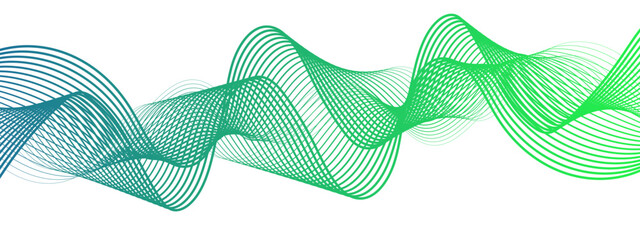Poster - Abstract digital composition with smooth, flowing waveforms blue lines. Overlapping sine-wave patterns. Sense of motion, lightness, and digital fluidity. Gradient varies modern technological aesthetic