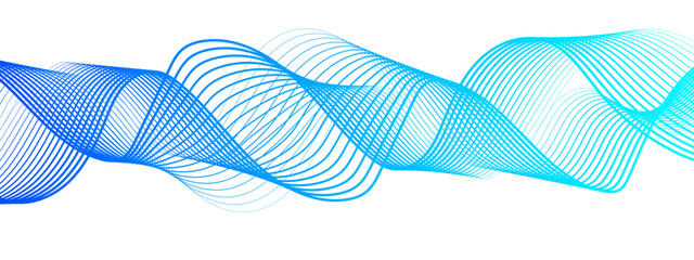 Aufkleber - Abstract digital composition with smooth, flowing waveforms blue lines. Overlapping sine-wave patterns. Sense of motion, lightness, and digital fluidity. Gradient varies modern technological aesthetic