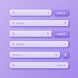 © 32 pixels - Colorful 3d search bar templates. Internet browser engine with search box, address bar and text field. UI design, website interface element with web icons and push button. Vector illustration