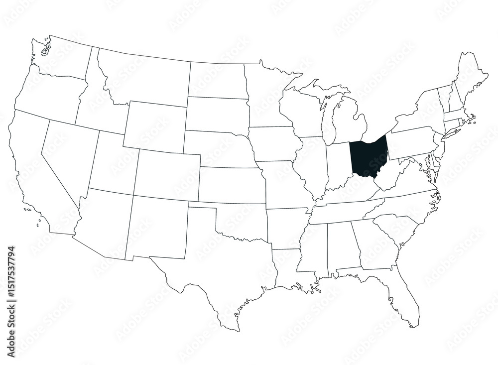 Map of Ohio State in United States country on white background. Single ...