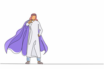 Poster - single one line drawing leadership arab businessman in superhero cloak. leader or boss pointing dire