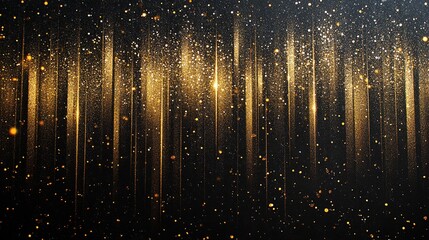 Poster - Elegant Floating Gold Glitter Lines in Smooth Black Background, Shimmering Abstract Luxury Sparkle Design for Glamorous Party Décor, Digital Wallpaper, 32k resolution