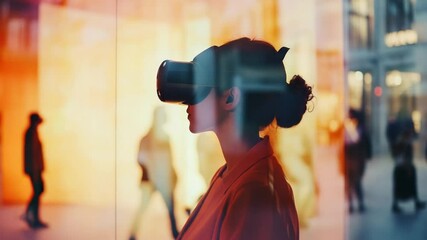 Poster - Immersive Experience: Young Woman Exploring Virtual Reality in a Modern Urban Environment