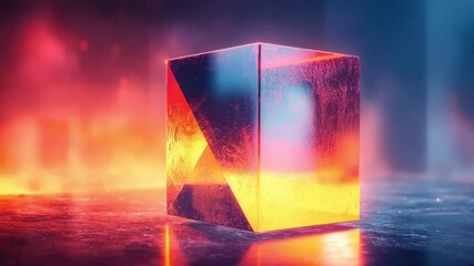 Aufkleber - shimmering crystal cube reflects vibrant colors in captivating light display