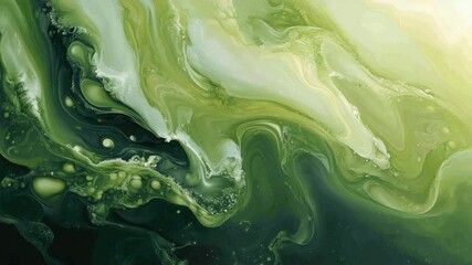 Poster - Green Abstract Flow: Swirling waves of verdant green hues create a captivating display of fluidity and natural beauty, an image evoking feelings of calmness and tranquility.