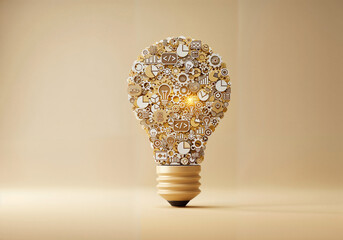Poster - light bulb made of many icons and elements, idea symbol, business development concept . Generative AI