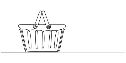 Poster - Abstract wicker empty basket, wicker rods, pannier. continuous single one line art hand drawing sketch logo,  empty shopping basket in silhouette sketch on a white background. Linear stylized, minimal