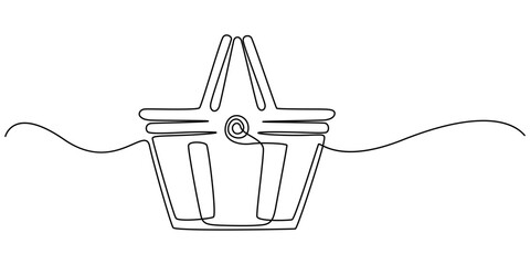 Poster - Abstract wicker empty basket, wicker rods, pannier. continuous single one line art hand drawing sketch logo,  empty shopping basket in silhouette sketch on a white background. Linear stylized, minimal