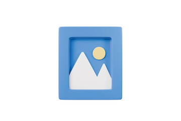Aufkleber - 3d photo image frame icon isolated on white background. minimal cartoon landscape and sun in picture