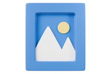 Aufkleber - 3d photo image frame icon isolated on white background. minimal cartoon landscape and sun in picture