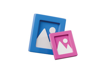Aufkleber - 3d photo image frame icon isolated on white background. minimal cartoon landscape and sun in picture