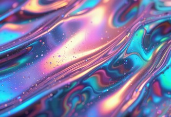 Poster - Colorful metallic liquid surface with waves and reflections in intricate patterns