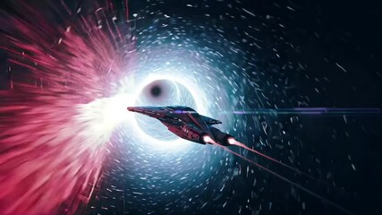 Wall Mural - Interstellar spacecraft enters rotating wormhole