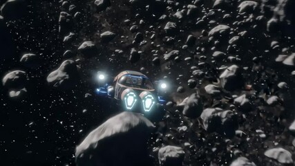 Wall Mural - Spacecraft passing through dense asteroid belt
