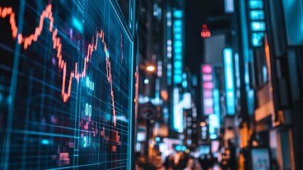 Poster - Abstract Financial Data Display on Urban Street with Futuristic Neon Lights Backdrop