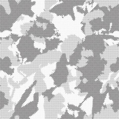 Fototapete - Abstract halftone seamless camouflage pattern. Repeating digital dotted hexagonal camo military texture background. Abstract modern fabric textile ornament. Vector illustration.