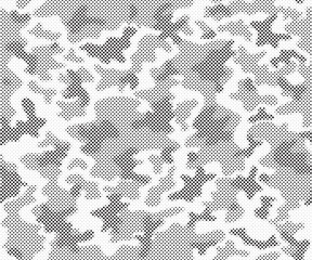 Fototapete - Abstract halftone seamless camouflage pattern. Repeating digital dotted hexagonal camo military texture background. Abstract modern fabric textile ornament. Vector illustration.