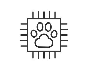 Poster - Minimalist vector illustration. Animal paw print inside a computer chip. Symbolizes AI, technology  pets. Suitable for veterinary, software  innovation themes.