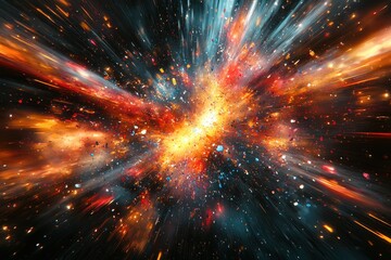 Wall Mural - Vibrant Cosmic Explosion with Colorful Particles and Dynamic Energy in Outer Space
