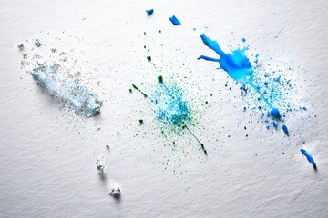 Poster - Abstract colorful paint splatters on white paper