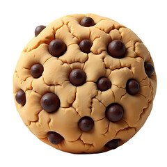Poster - A close up of a single chocolate chip cookie with visible cracks and dark chocolate chips scattered on top isolated on transparent background