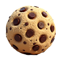 Poster - A spherical chocolate chip cookie with a textured surface and dark chocolate chips isolated on transparent background