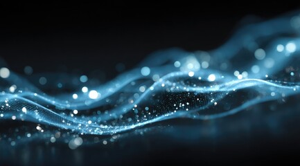 Aufkleber - Abstract digital artwork featuring flowing, luminous blue particles on a dark background, creating a sense of depth and movement