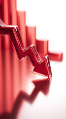 Poster - Red glass arrow pointing down, superimposed on blurred red bar graph, suggesting decline or loss, symbolizing financial downturn or market crash