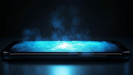 Poster - Smartphone display with futuristic blue light effects and dynamic fluid simulation