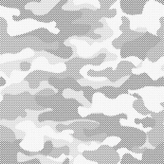 Fototapete - Abstract halftone seamless camouflage pattern. Repeating digital dotted hexagonal camo military texture background. Abstract modern fabric textile ornament. Vector illustration.