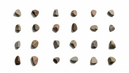 Aufkleber - a collection of smooth, natural stones arranged in a grid pattern, showcasing their unique textures and shapes. The stones are presented in a minimalist and clean style