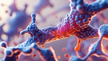 Poster - Intriguing microscopic view of biological cells, with an intricate structure and vibrant colors. Revealing the complex world of scientific imagery