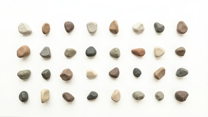Aufkleber - an array of smooth, rounded stones meticulously arranged, each bearing unique textures and colors. The composition exudes a sense of natural beauty and the passage of time