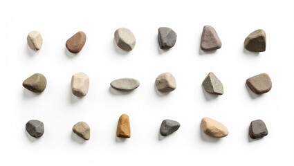Aufkleber - various pebbles of different shapes and colors are arranged on a flat surface, showcasing their natural beauty and textures.