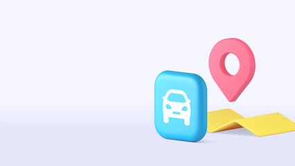 Poster - Travel by car map location navigation GPS destination copy space banner template. Automobile road trip direction guide place position pointer search distance global positioning system