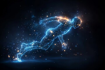Poster - Dynamic silhouette of a human figure composed of stars in a cosmic setting during the night