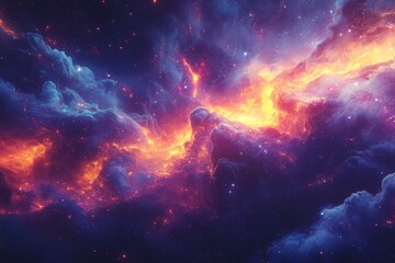 Poster - Stunning cosmic explosion showcases vibrant colors and dynamic clouds in deep space during a stellar event