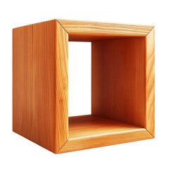 Poster - An inviting minimalist wooden cube floating in space ready to house on transparent background