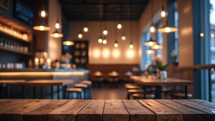Poster - Empty wooden surface with blurred white interior background, modern kitchen scene, clean and bright decor