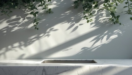 Poster - Modern Home Dining Space Featuring Marble Surface and Ambient Lighting on Wall Background