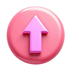 Poster - A pink glossy button with an upward pointing arrow in the center design element isolated on transparent background