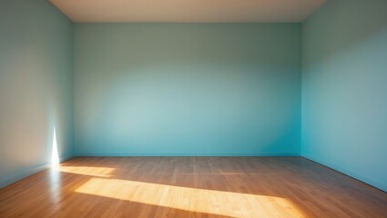 Poster - Empty room with blue wall and wooden floor