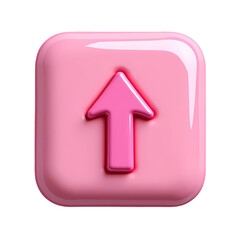Poster - A pink square button with a pink arrow pointing upwards with glossy surface isolated on transparent background