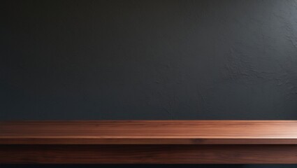 Poster - Dark background with empty wooden table surface for product display