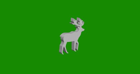 Poster - Isolated realistic white deer symbol front view with shadow. 3d illustration on green chroma key background